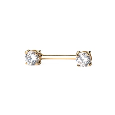 Barbell de sân din aur de 14k cu pietre