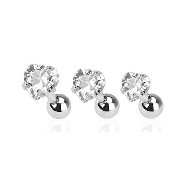 Set piercing-uri pentru urechi cu pietre în formă de inimă