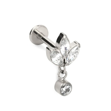 Labret din titan cu model floare de lotus și pandant cu piatră