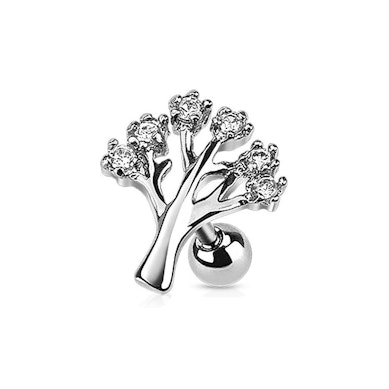 Stud tragus cu model copac și pietre