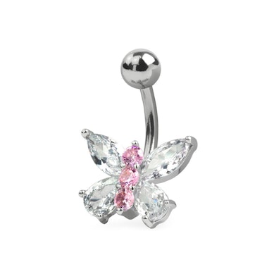 Piercing de buric cu fluturasi din cristale