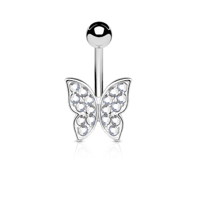 Piercing de buric cu fluture incrustat cu pietricele