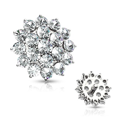 Dermal din aur de 14k cu floare bătută în pietricele-Aur alb de 14 ct.