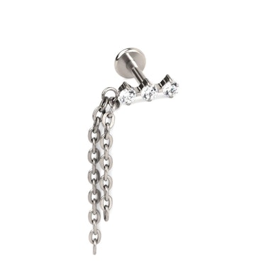Labret din titan cu trio de pietre și lanț dublu care atârnă