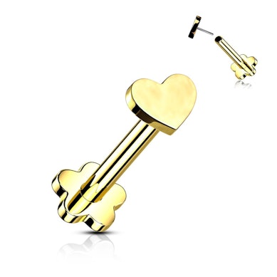 Labret din titan cu două capete cu floare și inimă