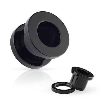 Tunel de ureche din acril negru cu filet