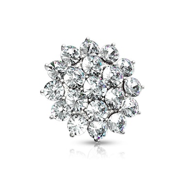 Dermal din aur de 14k cu floare bătută în pietricele