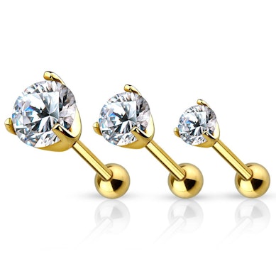 Set din aur de 14k pentru piercinguri de urechi cu piatră fixată