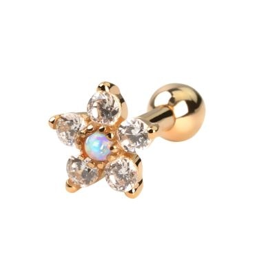 Cercel de ureche din aur de 14k cu floare și piatră de opal