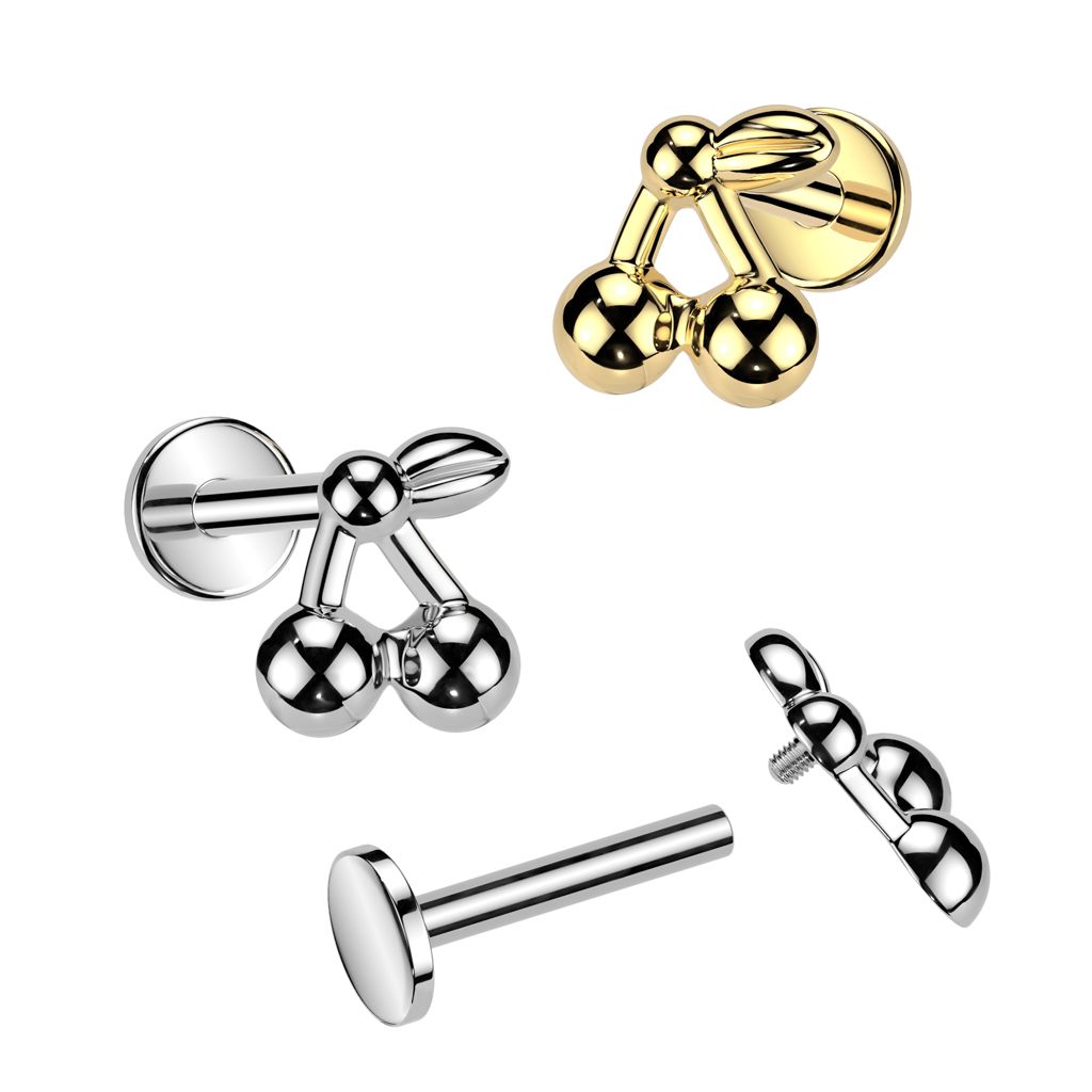 Labret plat din titan cu cireșe