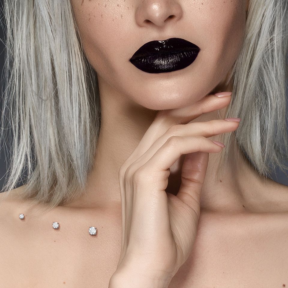 Vârf dermal din aur 14k cu piatră transparentă