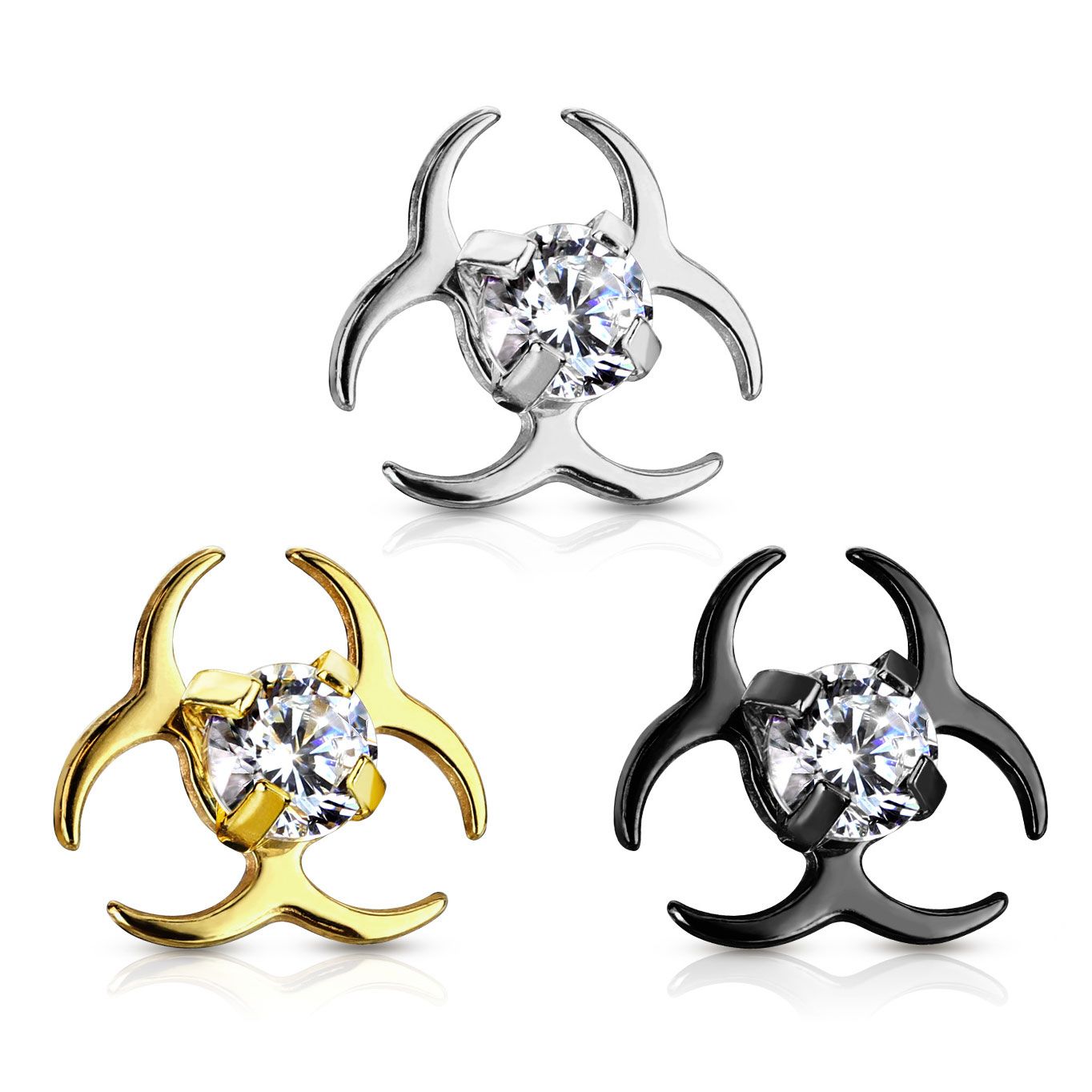 Piercing dermal in forma simbol pericol biologic cu pietricica