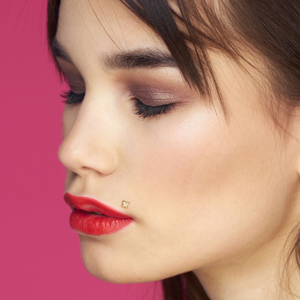 Labret cu fluturaș din aur de 14k cu tijă din PTFE