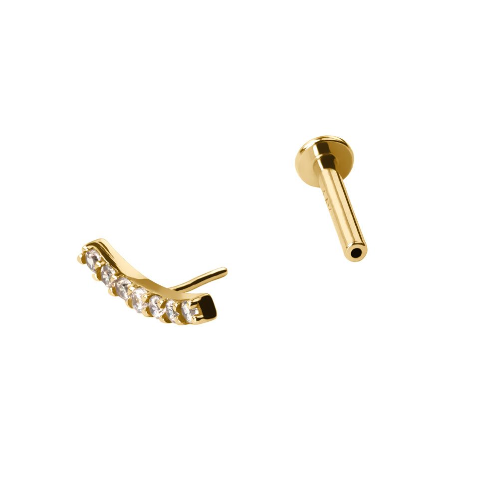 Labret push-in din aur de 14k cu pietre de zirconiu și capăt arcuit