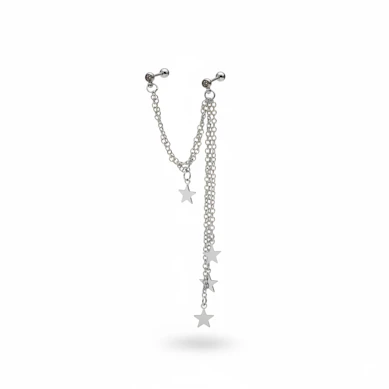 Cercel de tragus și helix cu steluțe și lănțișor