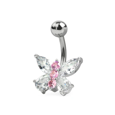 Piercing de buric cu fluturasi din cristale
