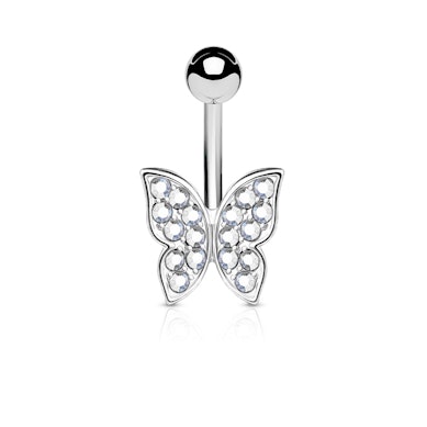 Piercing de buric cu fluture incrustat cu pietricele