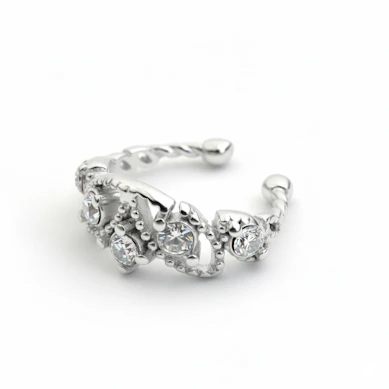 Beautiful ear cuff with gems and beads-silver