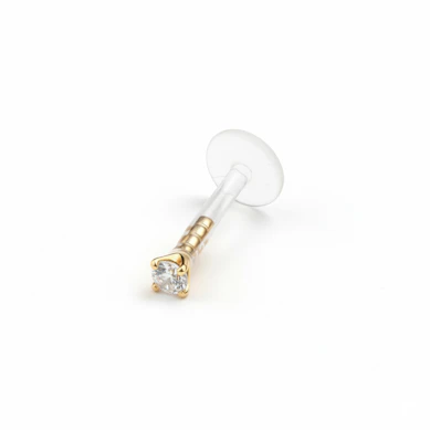 Labret din aur de 14k cu piatră rotundă și post din PTFE