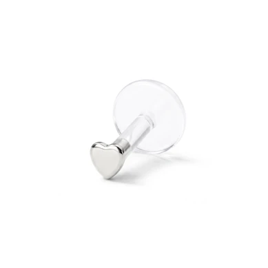 Labret din aur de 14 carate si vârf în formă de inimă-Aur alb 14K / PTFE