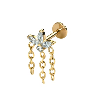 Labret din titan cu floare și lanțuri