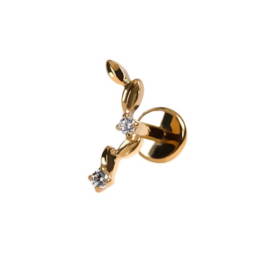 Labret din titan cu model rotund cu frunze și pietre