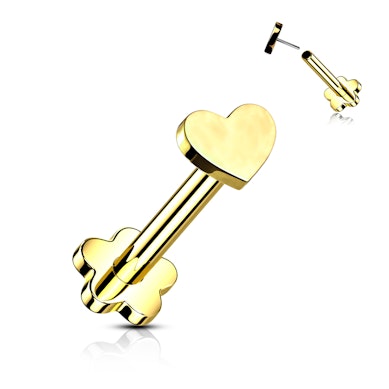 Labret din titan cu două capete cu floare și inimă