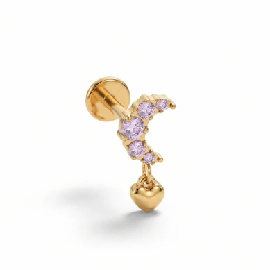 Labret cu lună din titan cu pietre roz