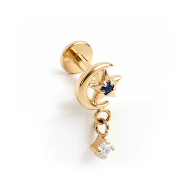 Labret din titan cu lună și stea cu pandant