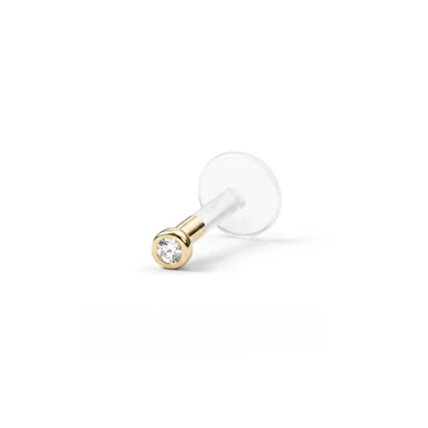 Labret din aur de 14k cu piatră și tijă din PTFE