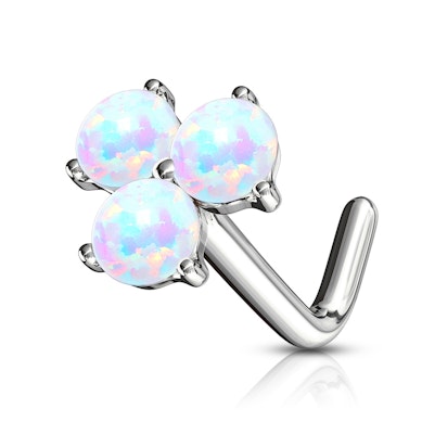 Cercel nazal din aur de 14k în formă de L cu trei pietre opal