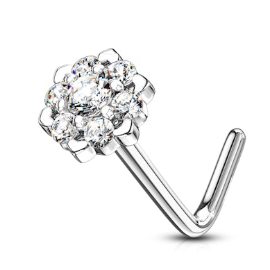 Cercel nazal din aur de 14k cu floare de lotus cu pietre