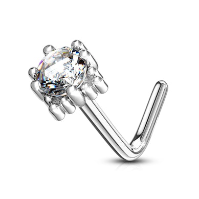 Cercel de nas din aur de 14 carate cu piatră în cadru pătrat