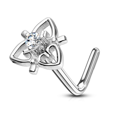 Stud pentru nas cu model inimă filigranată și pietre