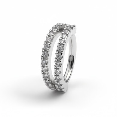 Cercel cu bandă împărțită în două cu pietre