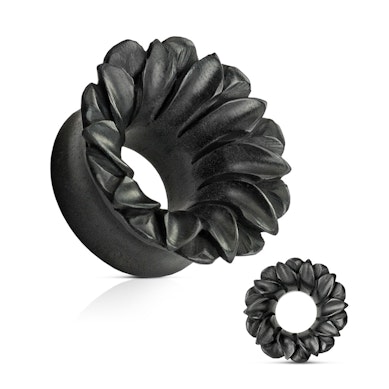 Tunel de ureche din lemn natural în formă de floare