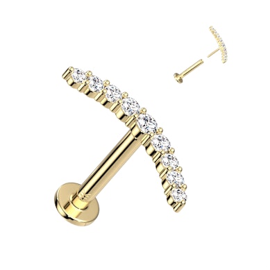 Labret push-in din aur de 14 ct cu arc din pietre