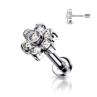 Labret push-in din titan cu floare din pietre