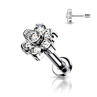 Labret push-in din titan cu floare din pietre