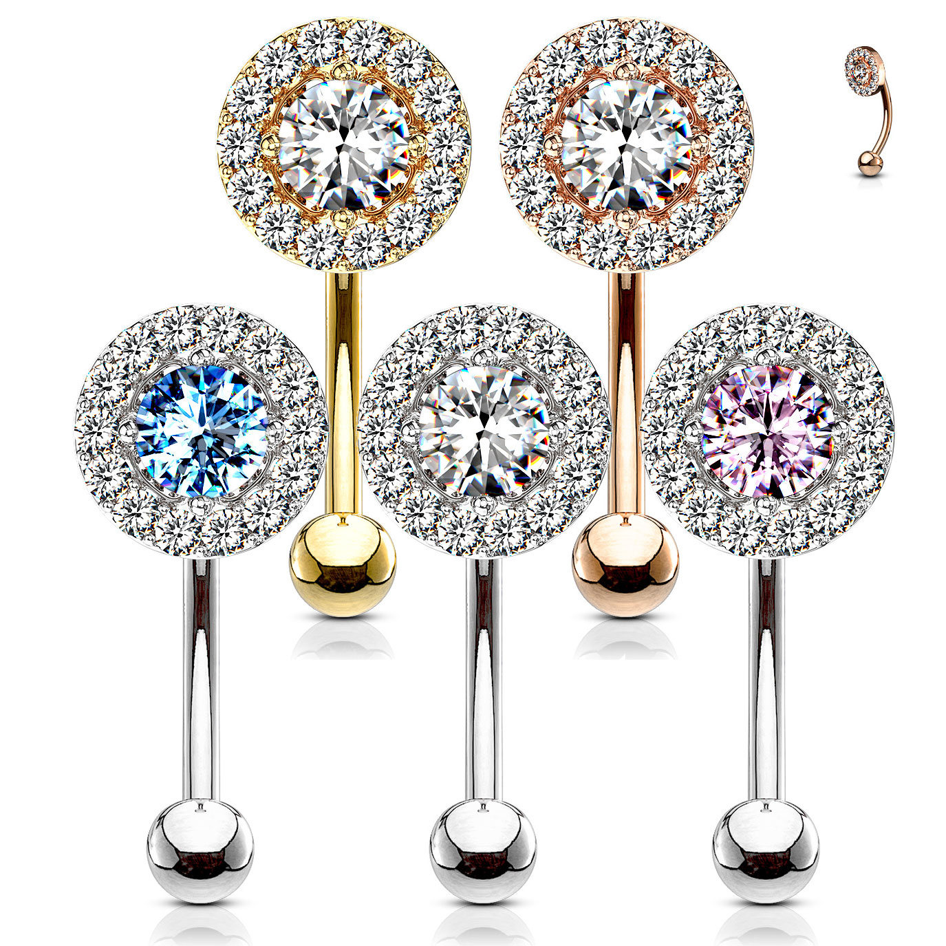 Bară curbată cu piatră centrală în mai multe culori