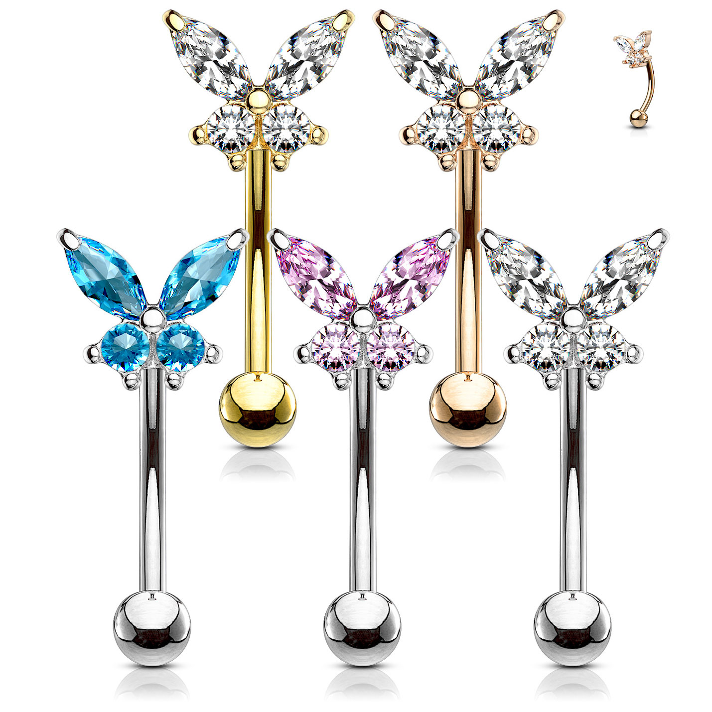 Barbell curbată cu un fluturaș din pietre