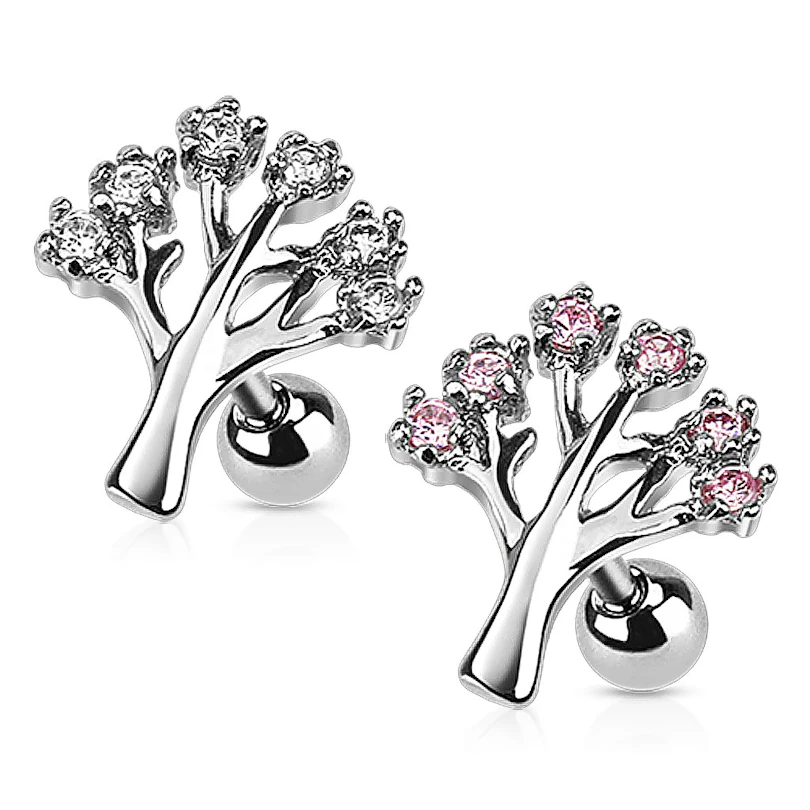 Stud tragus cu model copac și pietre