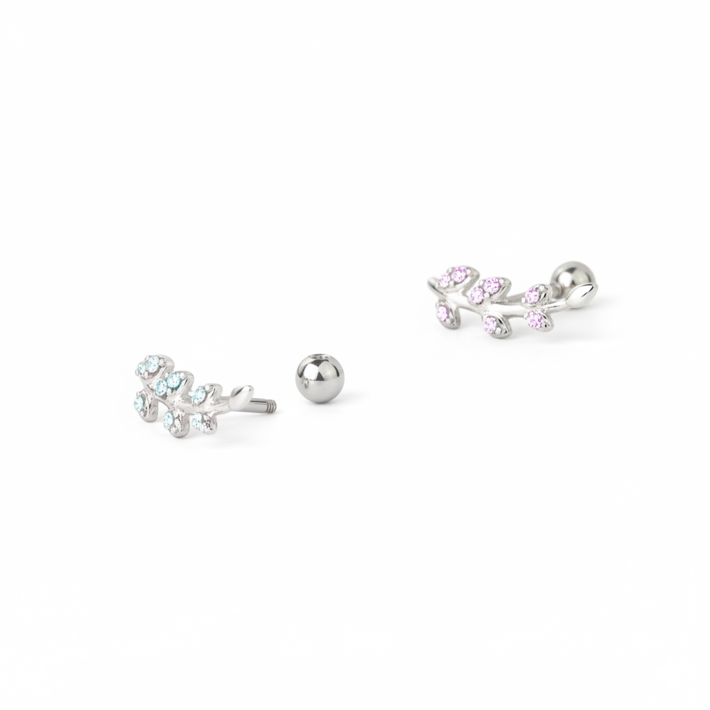 Cercel de ureche cu frunze și pietre