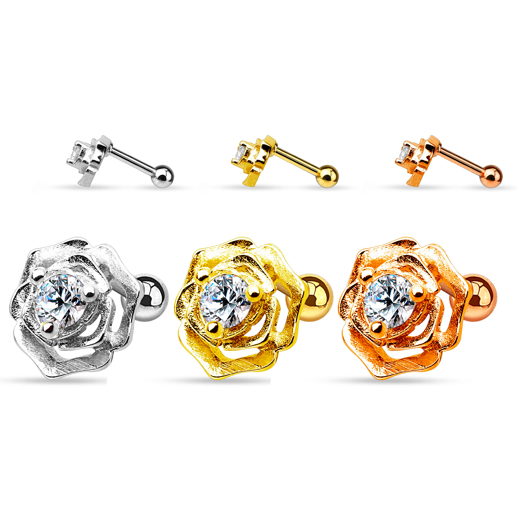 Cercel de ureche model trandafir cu piatră