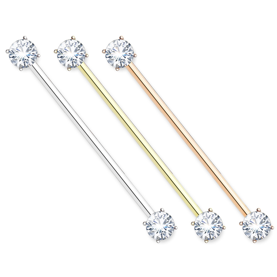 Tija piercing industrial cu pietrre transparente