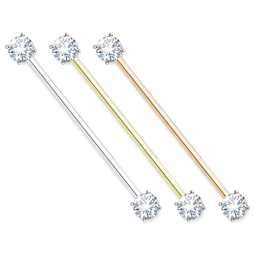 Tija piercing industrial cu pietrre transparente