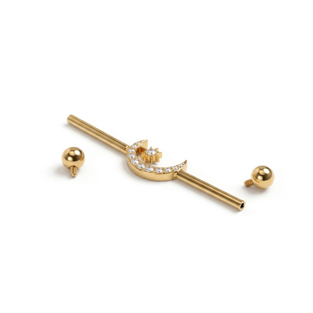 Barbell industrial din titan cu stea și lună în centru