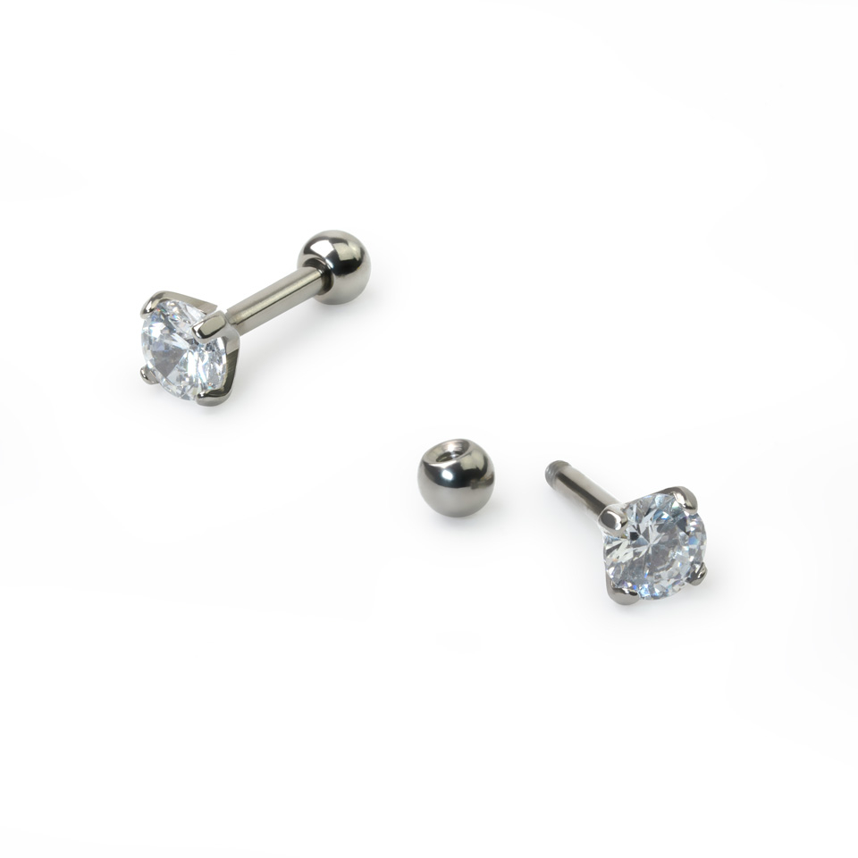 Cercel de ureche din titan cu piatră rotundă