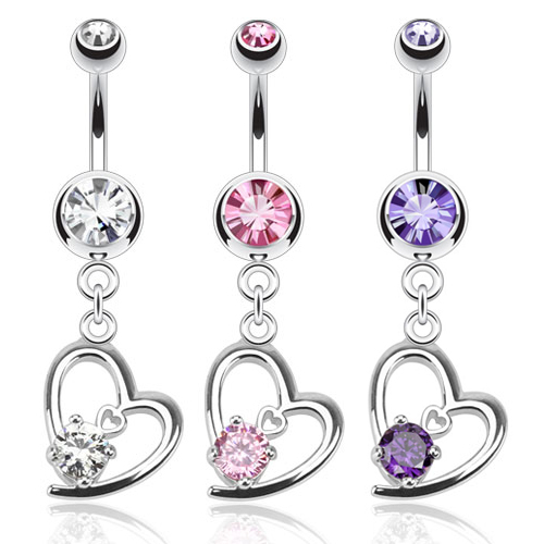 Cercel de buric cu inimi și pietre