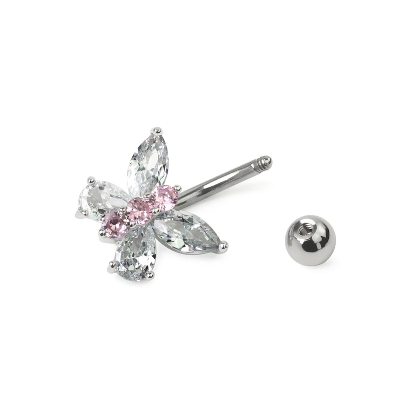 Piercing de buric cu fluturasi din cristale